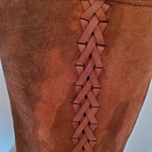 Leather suede wedge tall rodeo Western cowgirl Boot 10 1/2 11 brown black tan - Picture 5 of 13